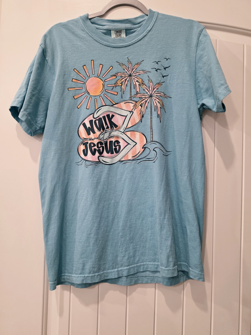 Comfort Colors Light Blue 'Walk by Jesus' Graphic Tee